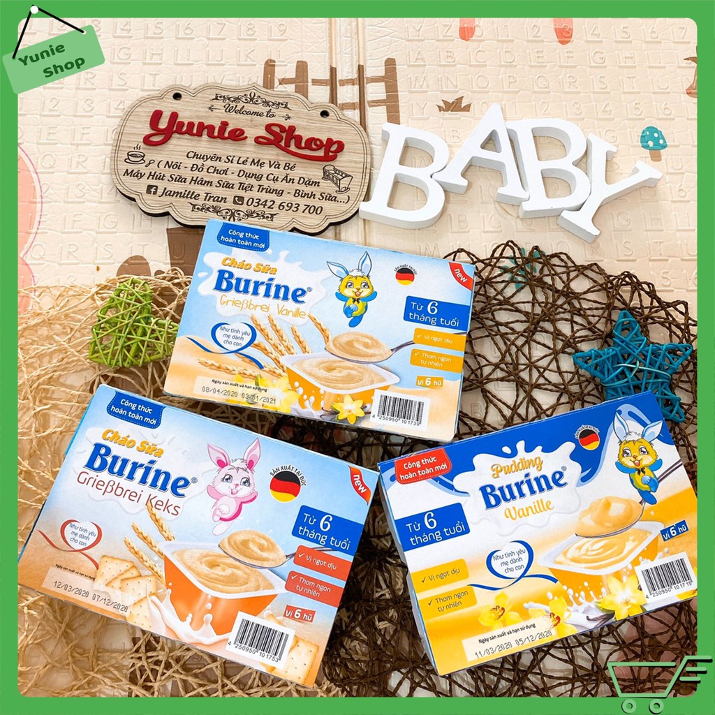 [Date 2022]Cháo sữa Burine Vani Và Bích Quy Và Pudding Vani [1 Lốc 6 Hủ] [6x50g]