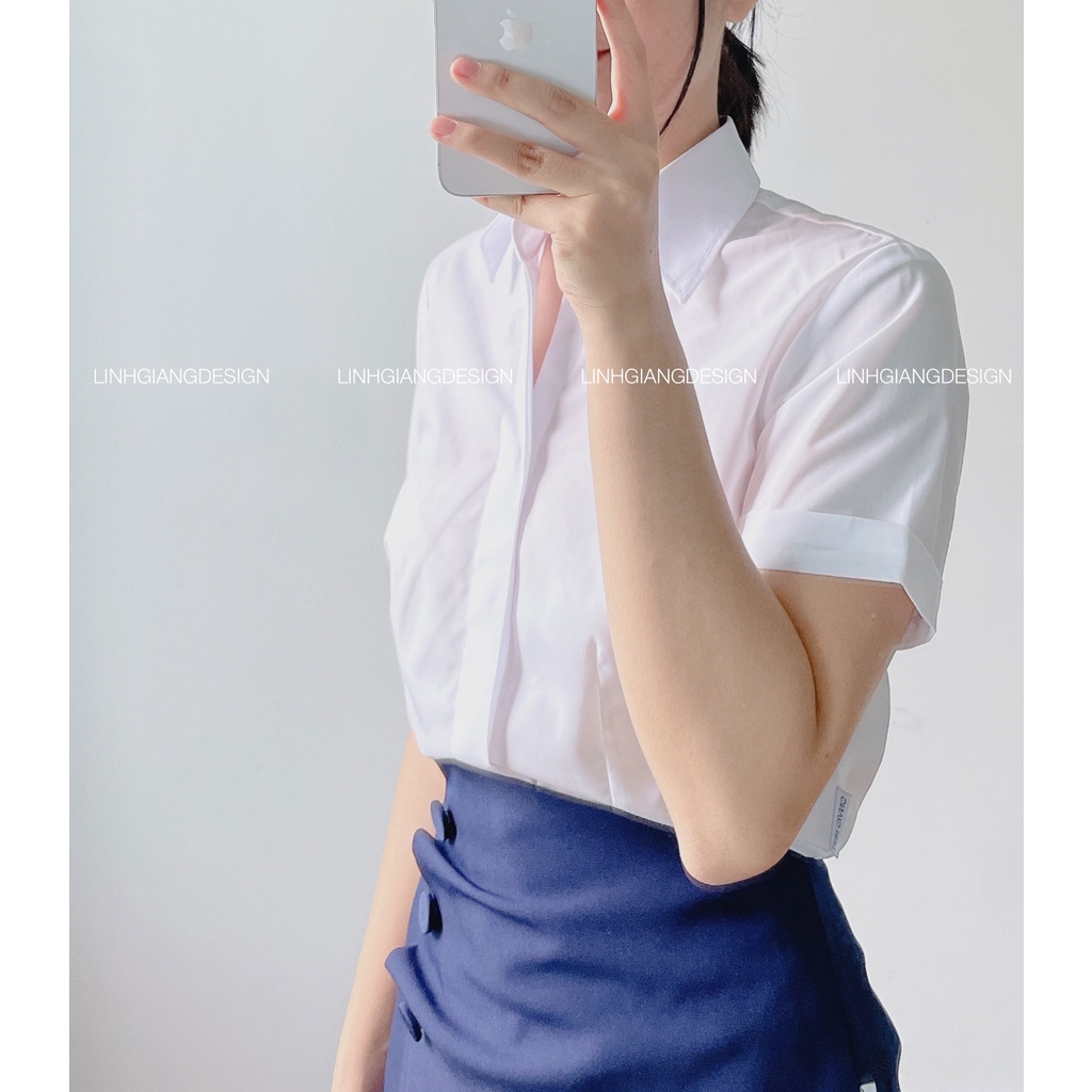 Áo sơ mi ngắn tay trắng thời trang nữ cao cấp