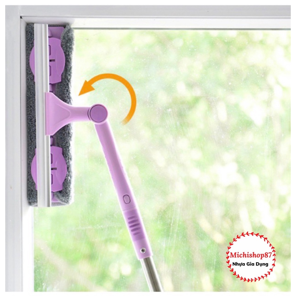 Chổi Lau Kính Gạt Nước Cán Dài Uốn Xoay Các Góc Thông Minh, Chổi Lau Kính Ô Tô, Cửa Sổ, Sàn Nhà Có Gạt Nước Xoay 360