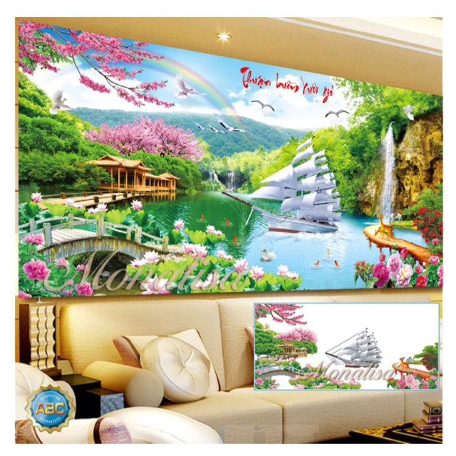 Tranh đính đá thuận buồm xuôi gió KT 130x65 cm