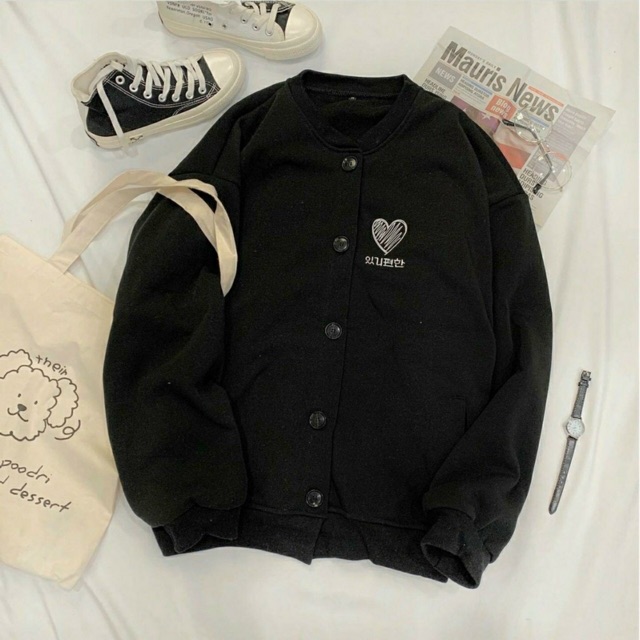 Áo khoác cardigan nỉ unisex Nút thêu trái tim nam nữ ulzzang Wind thu đông | BigBuy360 - bigbuy360.vn