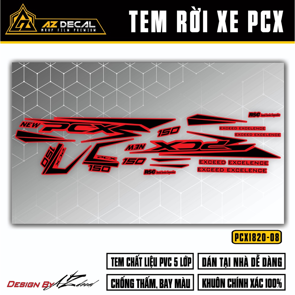 Tem Rời Dán PCX 150 Mẫu Exceed Excellence | PCX-08 | Decal Chế Dán Xe Máy PCX Chống Nước, Bền Màu