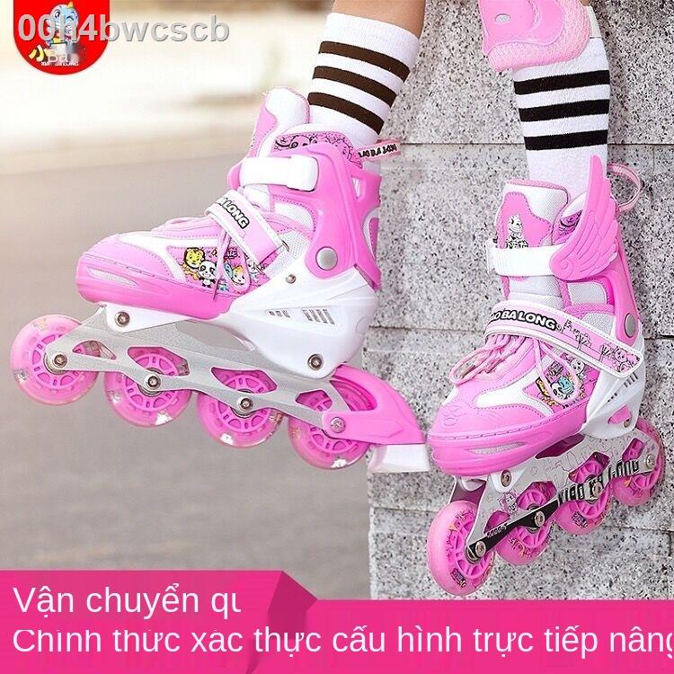 ✓❧Xiaobalong giày patin trẻ em trọn bộ của nam và nữ nội tuyến 3-5-6-8-10 tuổi cho người mới bắt đầu