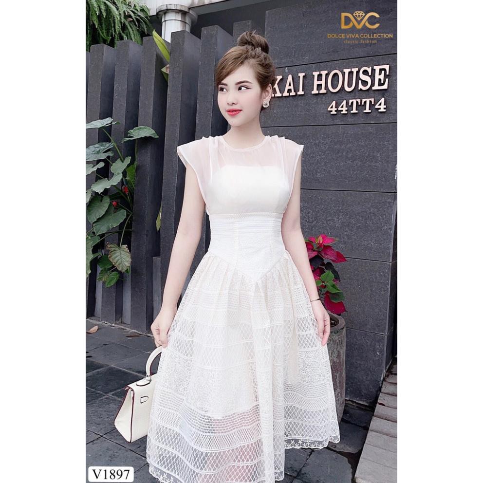 [ĐẦM ĐI TIỆC CAO CẤP]  Váy thiết kế ren kem sát nách | BigBuy360 - bigbuy360.vn