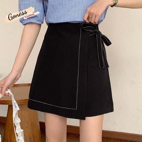 Chân váy chữ a trơn chỉ nổi có nơ buộc dáng ngắn nữ eo cao phong cách Hàn Quốc Goness CV20 | BigBuy360 - bigbuy360.vn