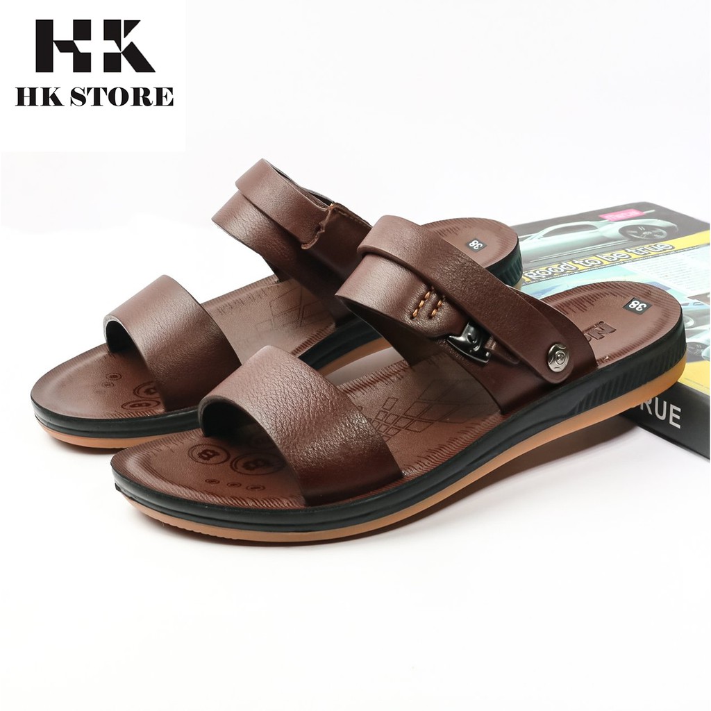 Dép sandal nam cao cấp 💝 HK.STORE 💝 trẻ chung và là da bò xịn kết hợp đế kếp cực đẹp khâu may chân quai công nghệ 2021.