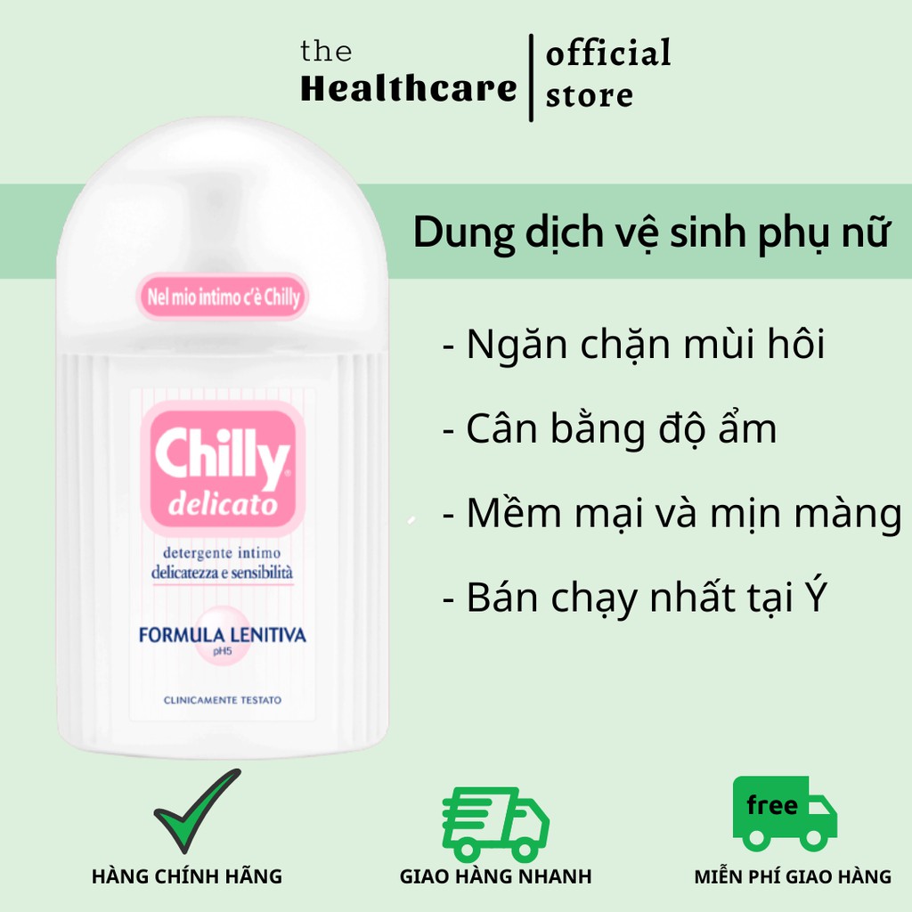 Dung dịch vệ sinh phụ nữ Chilly delicato ngăn mùi kháng khuẩn dịu nhẹ chai 200ml