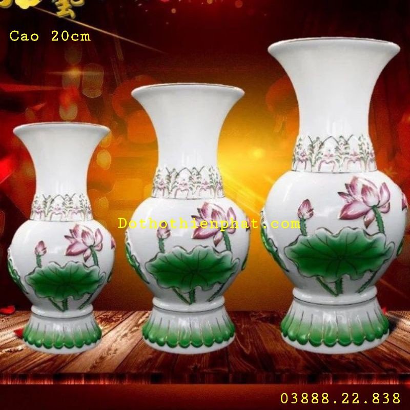 Bình Bông Hoa Sen Hồng sứ nhiều kích thước