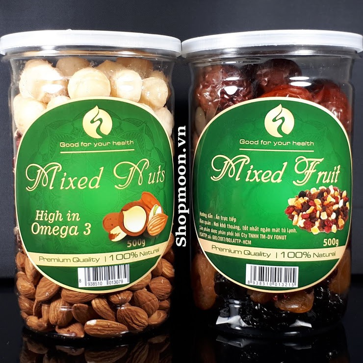 Combo Hạt Mix Nuts 3 loại Macca, Óc Chó đỏ, Hạnh Nhân đã tách vỏ (500gr) và Mix 7 loại trái cây sấy (500gr)