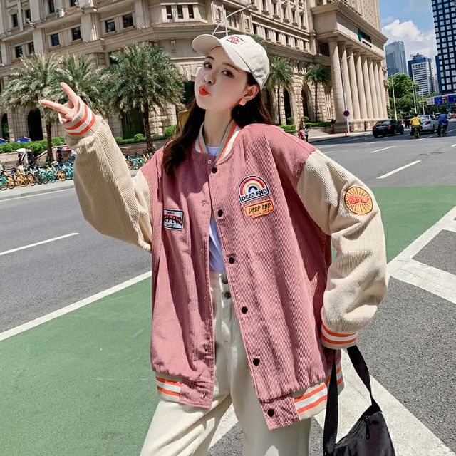 🅷🅾🆃⚾ Áo khoác đồng phục bóng chày nhung oversized trẻ trung năng động