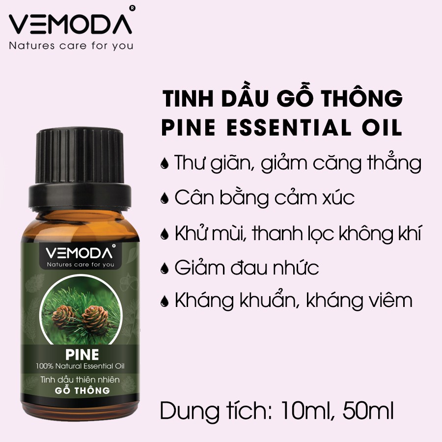 Tinh dầu Gỗ thông cao cấp Vemoda 10ml giúp thư giãn, giảm căng thẳng, khử mùi, thanh lọc không khí