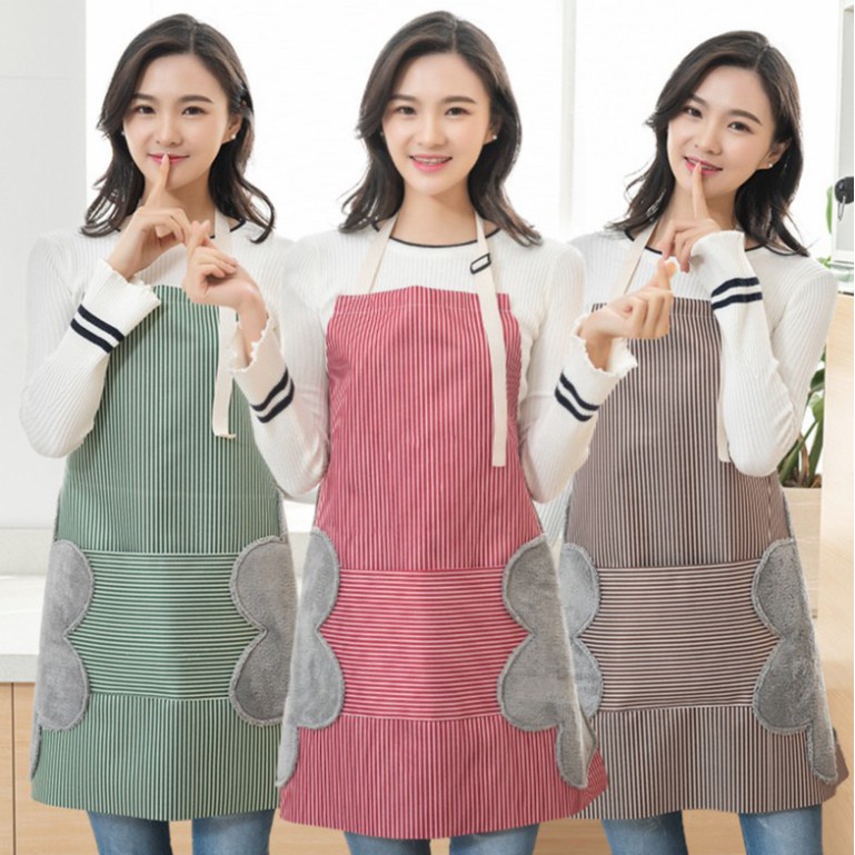 Tạp Dề Nấu Ăn Kẻ Sọc Chống Thấm Nước, Có Túi Đựng, Kèm Chỗ Lau Tay Tiện Dụng