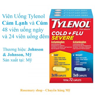 Viên Uống Tylenol Cảm Lạnh và Cúm Ngày và Đêm, 72 viên (48 viên uống ngày; 24 viên uống đêm)