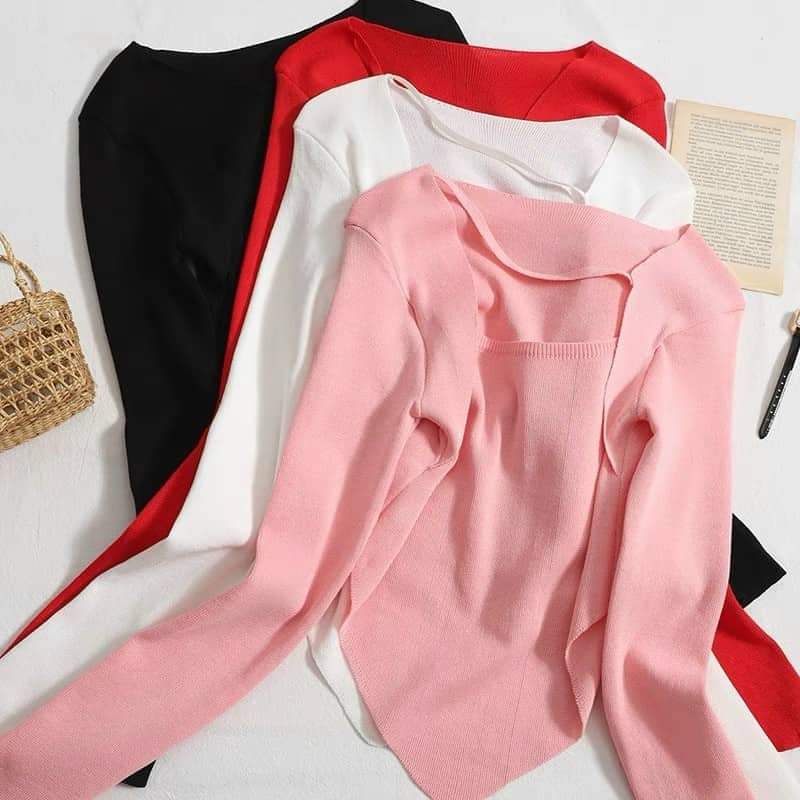 Áo len vạt nhọn dây chéo cổ hàng QC