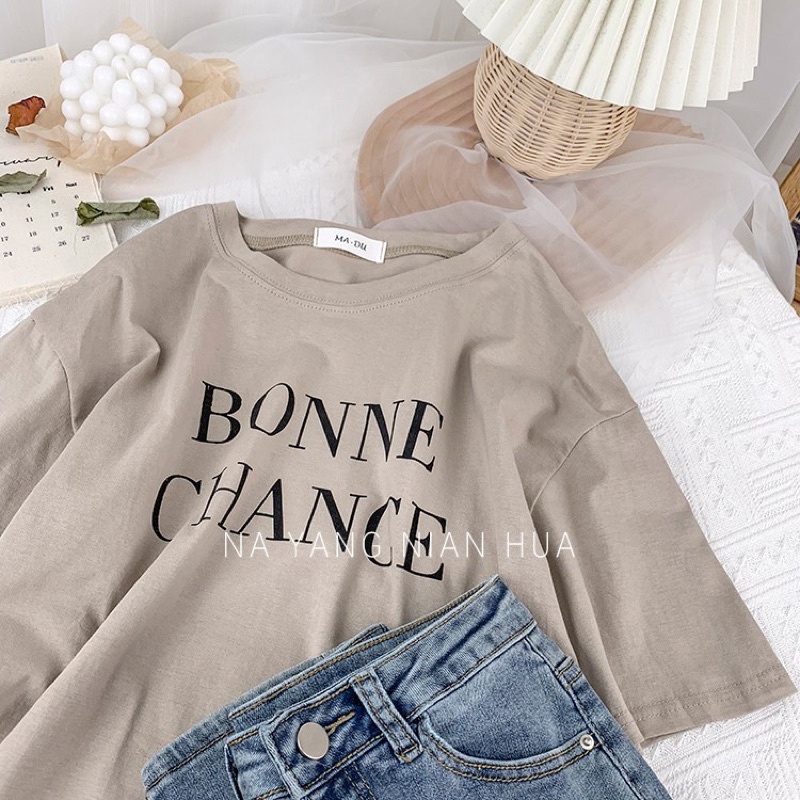Áo phông 3158 ,áo thun tay lỡ form rộng chất cotton in hình BONNE