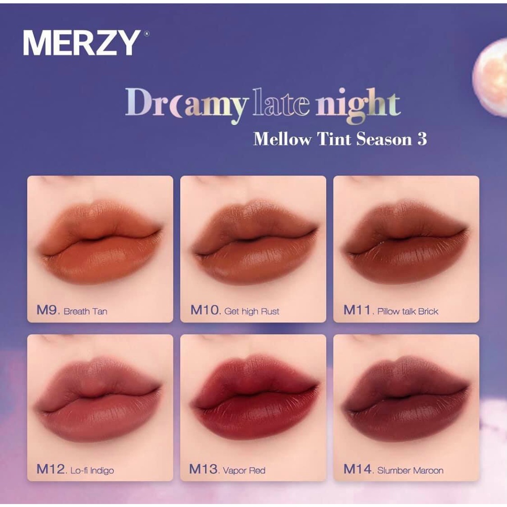 [NEW] Son Kem Lì, Mịn Mượt Nhẹ Môi Merzy Dreamy Late Night Mellow Tint 4g