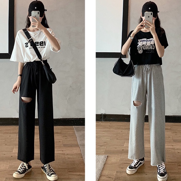 SUXI Quần Thể Thao Lưng Cao Dáng Rộng Màu Sắc Đơn Giản Thời Trang Mùa Xuân Thu Theo Phong Cách Hàn Quốc Cho Nữ