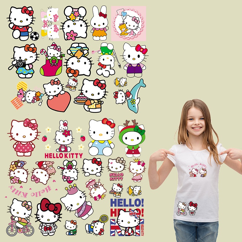 Bộ 14 Sticker Ủi Thêu Hình Hello Kitty Khổ A4
