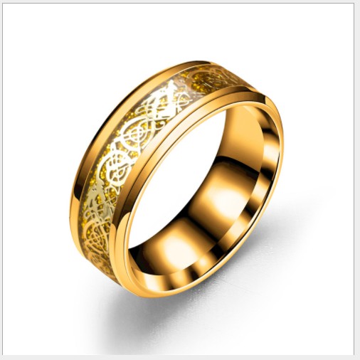 Nhẫn titan đá vàng thiết kế hở chạm khắc hình rồng cực đẹp cực chất nhẫn nam và nữ freesize