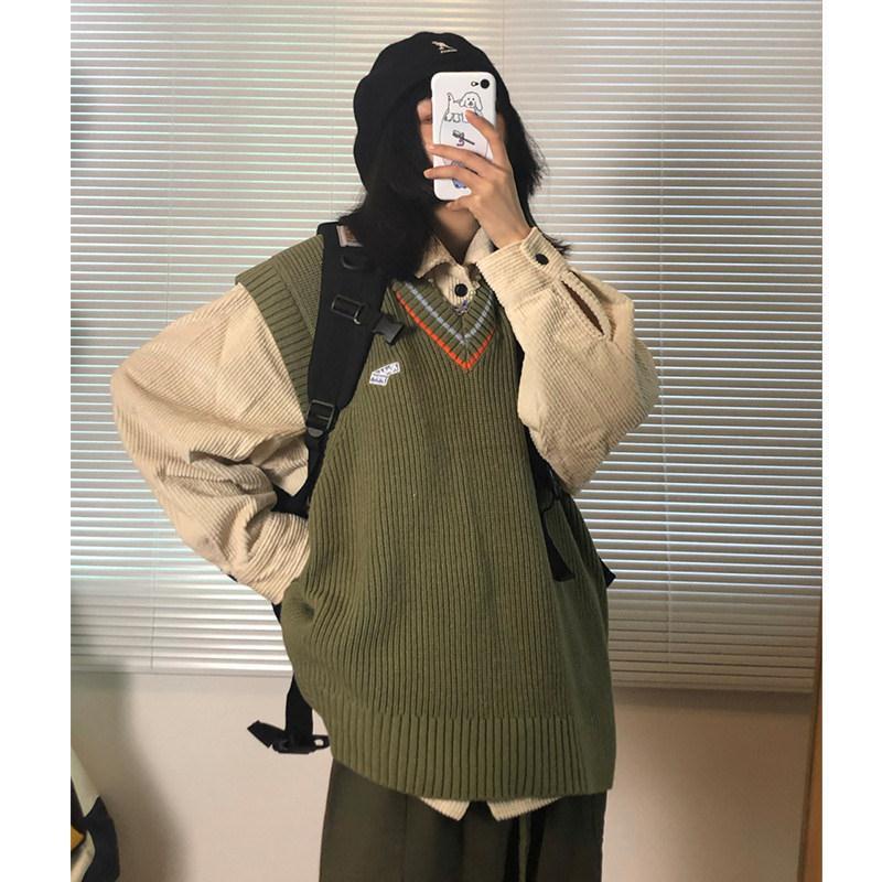 Áo sweater Dệt Kim Sát Nách Dệt Kim Dáng Rộng Một Mảnh Xẻ Tà Phong Cách Xuân Thu Đông