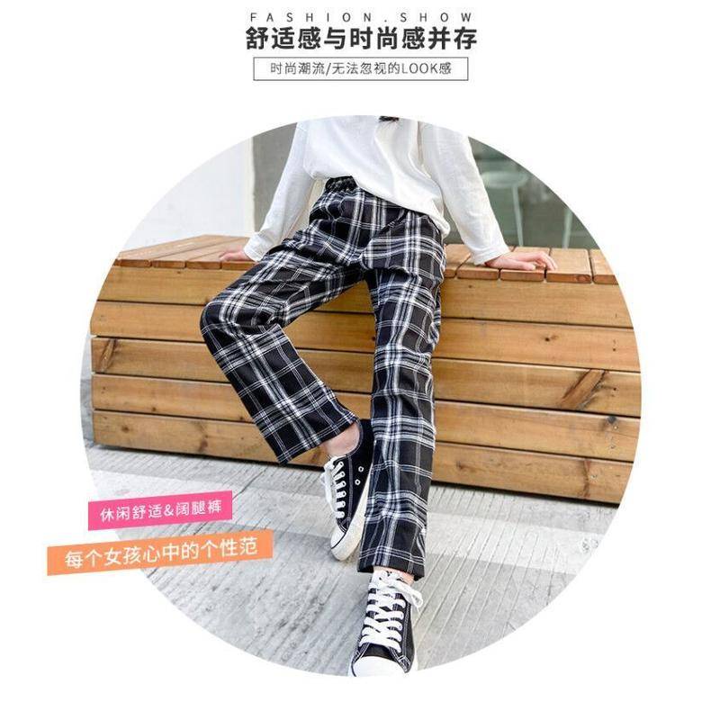 Quần Dài Ống Loe Họa Tiết Sọc Caro Phong Cách Hàn Quốc Thời Trang Cho Bé Gái 5555