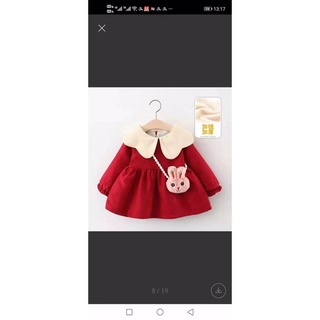 váy nhung cổ sen lót lông cho bé kèm túi thỏ 9-20kg