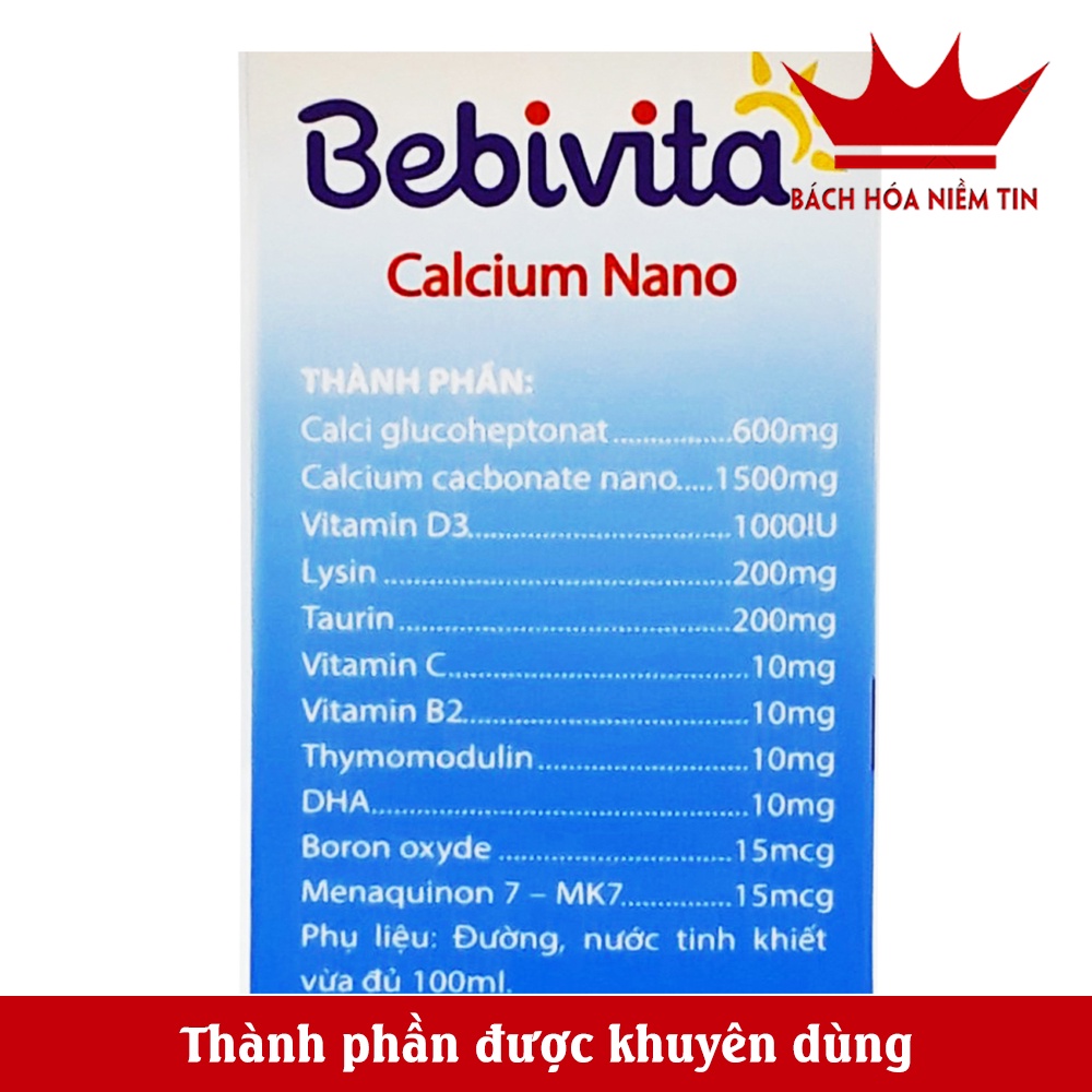Siro bổ sung canxi cho bé Bebivita Calcium Nano - vitamin D3, K2, DHA giúp phát triển chiều cao, giảm còi xương