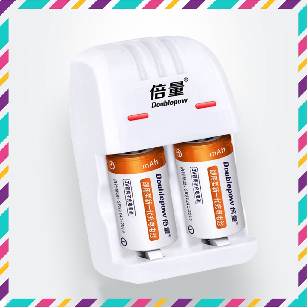 [RẺ VÔ ĐỊCH] máy sạc kèm hộp 2 pin sạc CR123A dung lượng 450mAh