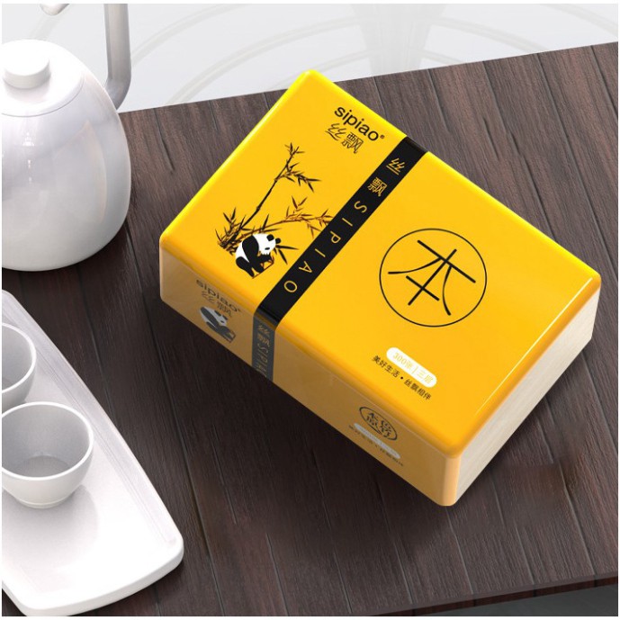 Combo 5 Gói Giấy Ăn Than Tre Gấu Trúc SIPIAO Loại 300tờ/gói Siêu Dai