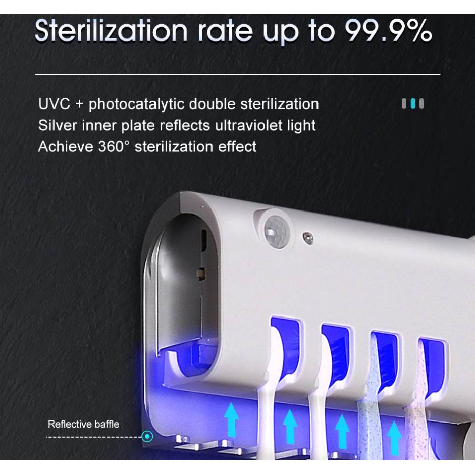 Bộ Nhả Kem Đánh Răng Tự Động - Tích Hợp Đèn UV Khử Khuẩn 99% - Pin Năng Lượng Tự Nạp - Công Nghệ Châu Âu Cao Cấp