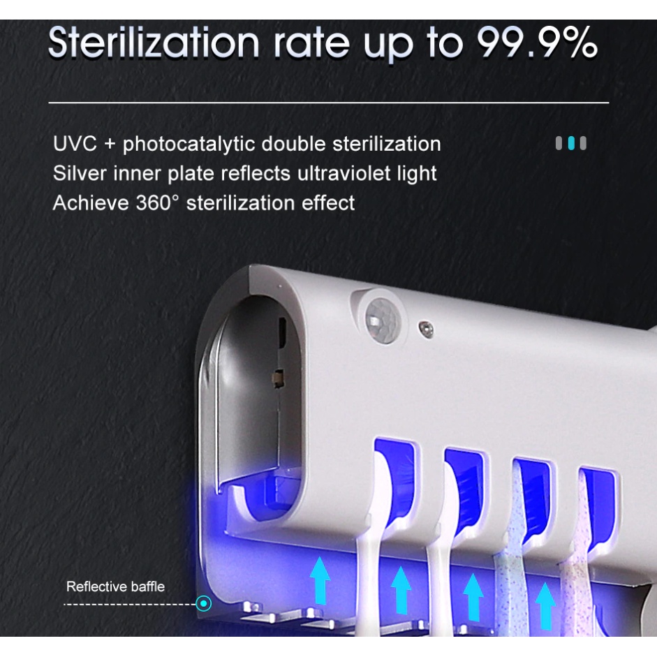 Bộ Dụng Cụ Nhả Kem Đánh Răng Tự Động, Tích Hợp Đèn UV Diệt Khuẩn - Phù Hợp Với Mọi gia Đình - Kiểu Dáng Sang Trọng