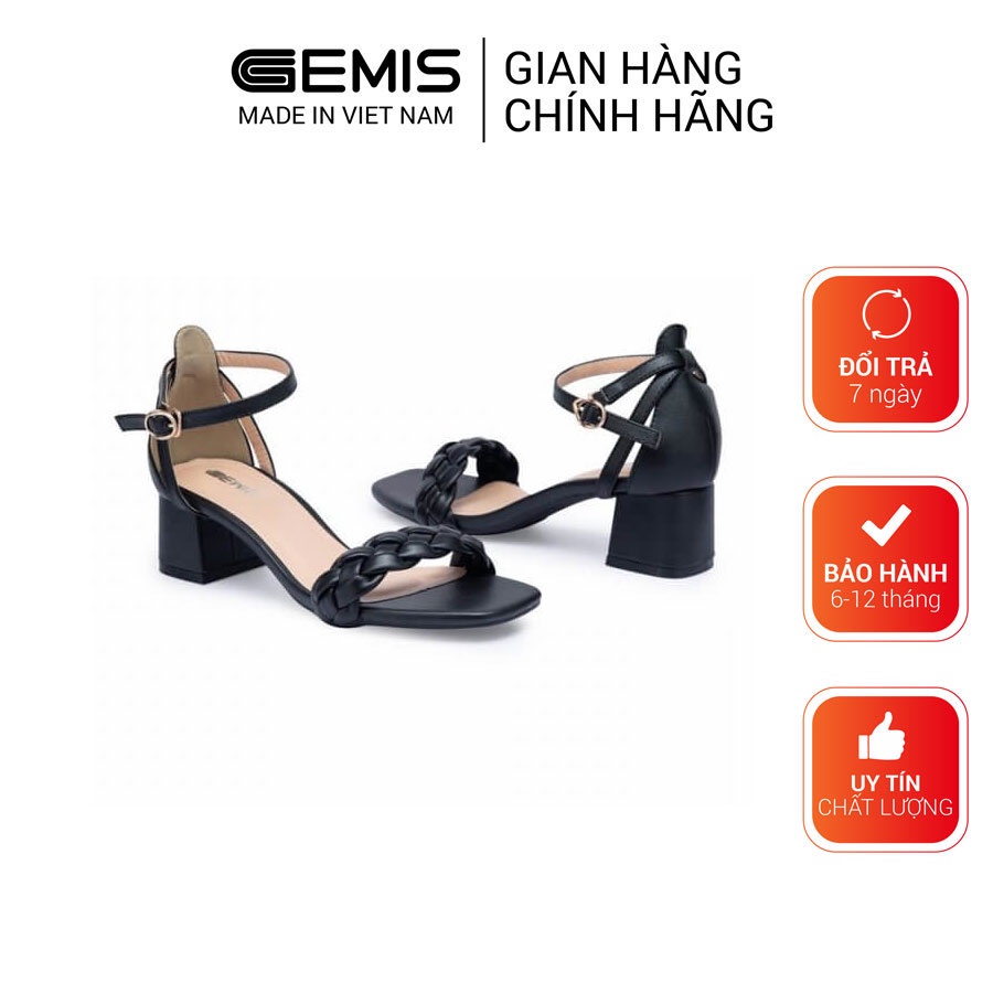 Giày sandal cao gót mũi vuông 5cm GEMIS – GM00263 Ghi/Đen