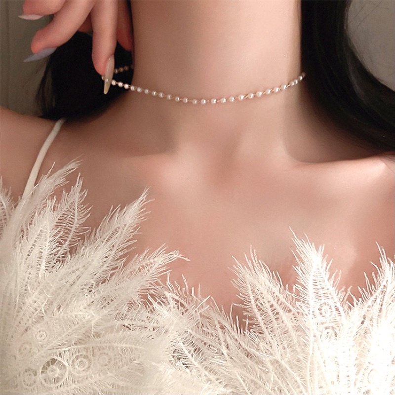 Vòng cổ chocker nữ đính hạt ngọc trai nhân tạo lacohouse J78