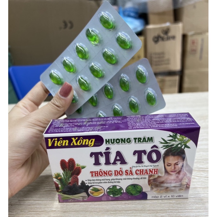 Viên xông Hương Tràm Tía Tô Thông Đỏ Chanh Xả ( Hộp 2 vỉ x 10v)