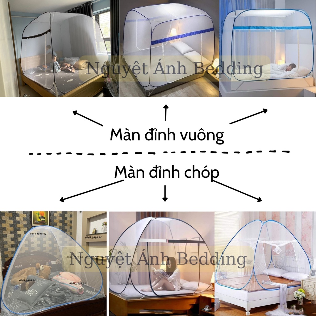 [FLASH SALE] Màn chụp tự bung đỉnh vuông rộng họa tiết hoa tulip hoặc trơn | Màn xếp chống muỗi thông minh mắt nhỏ
