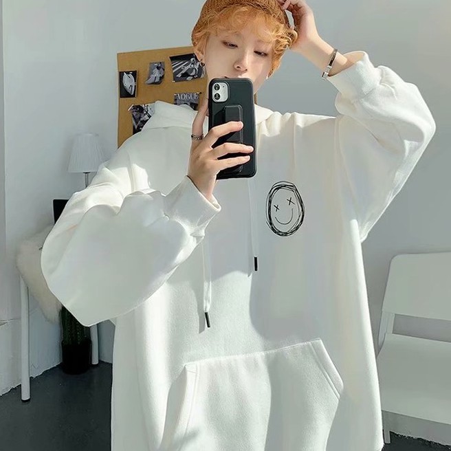 Áo Hoodie Dài Tay Dáng Rộng In Hình Mặt Cười Độc Đáo Thời Trang Mùa Xuân Thu Cho Nam