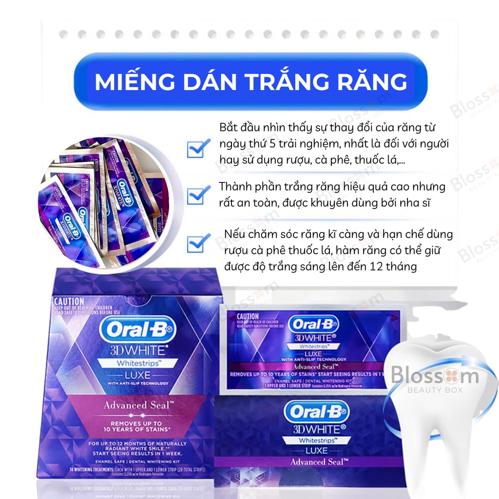 28 Miếng dán trắng răng ORAL B kèm đèn chiếu ánh sáng xanh