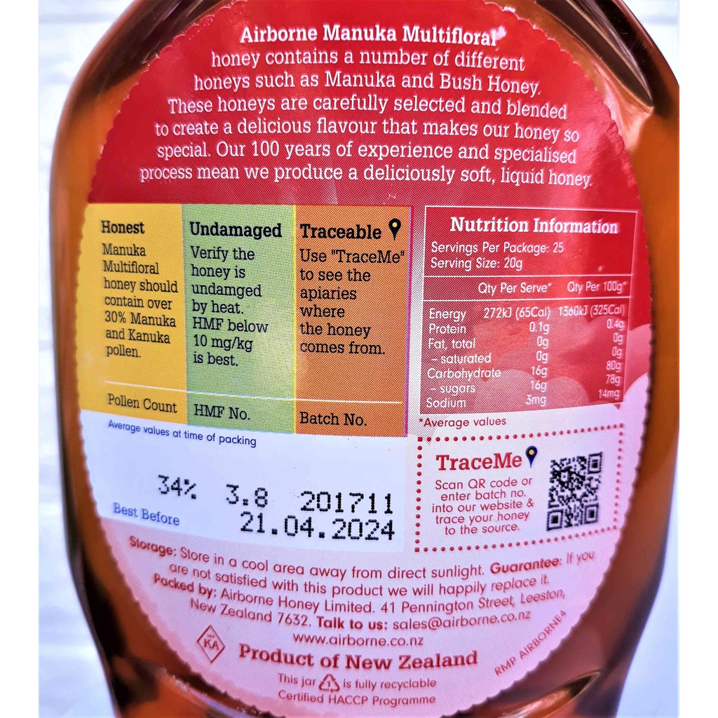 Mật Ong Manuka Honey AIRBORNE 30+ New Zealand 500G [ Mật Ong Nguyên Chất ]