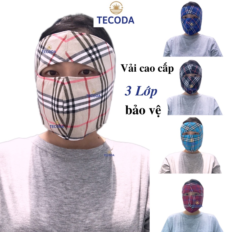 Khẩu Trang Ninja Vải Kẻ Caro 3 lớp lót Nỉ Dán Gáy Che Kín Toàn Mặt Tai, Chống Nắng Gió Bụi Chạy Xe Phượt Nam Nữ