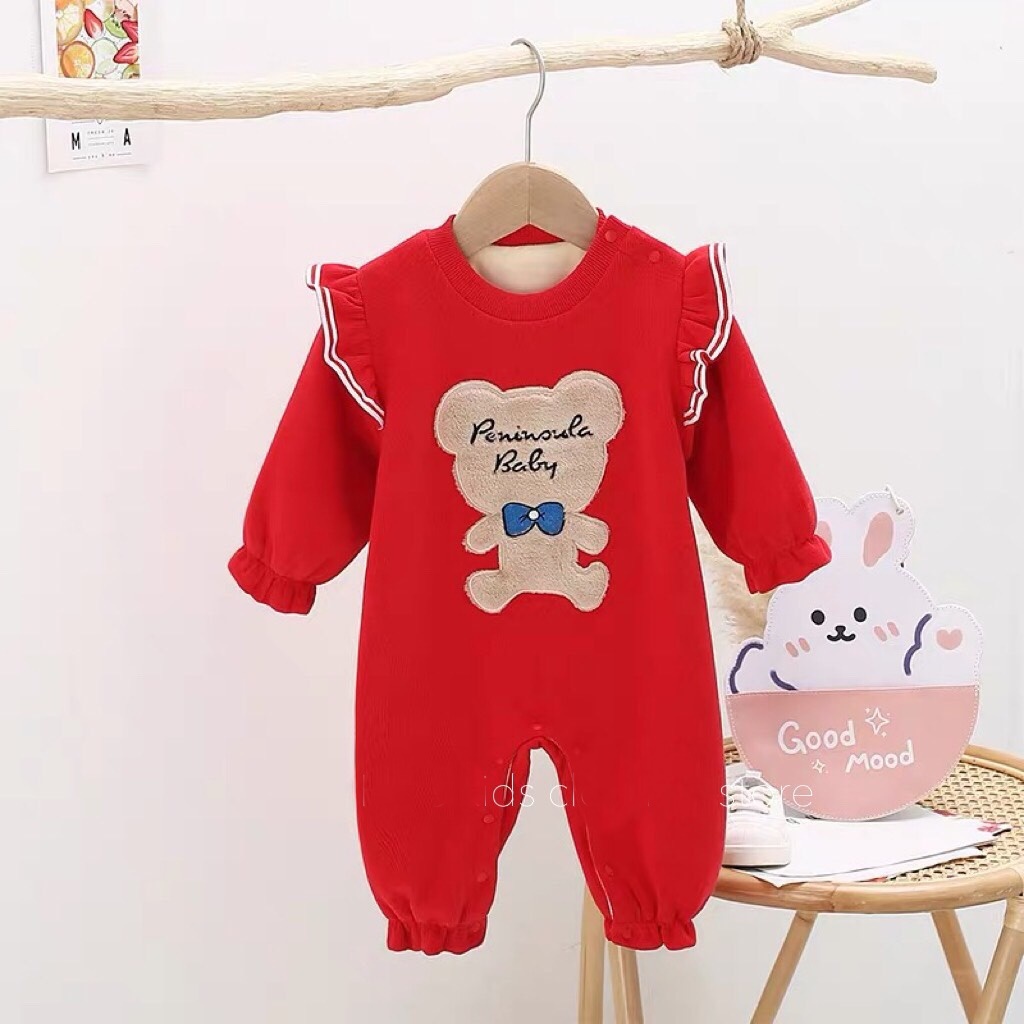 Bộ Đồ Body Cho Bé Gái Dài Tay Chuột Lắc Store Hình Gấu Cotton Lót Bông 3kg Đến 15kg Màu Đỏ