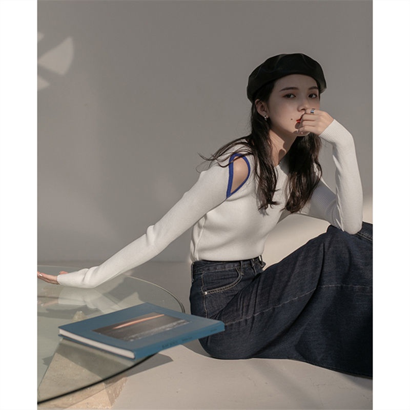 Áo len tay dài khoét vai thời trang dành cho nữ