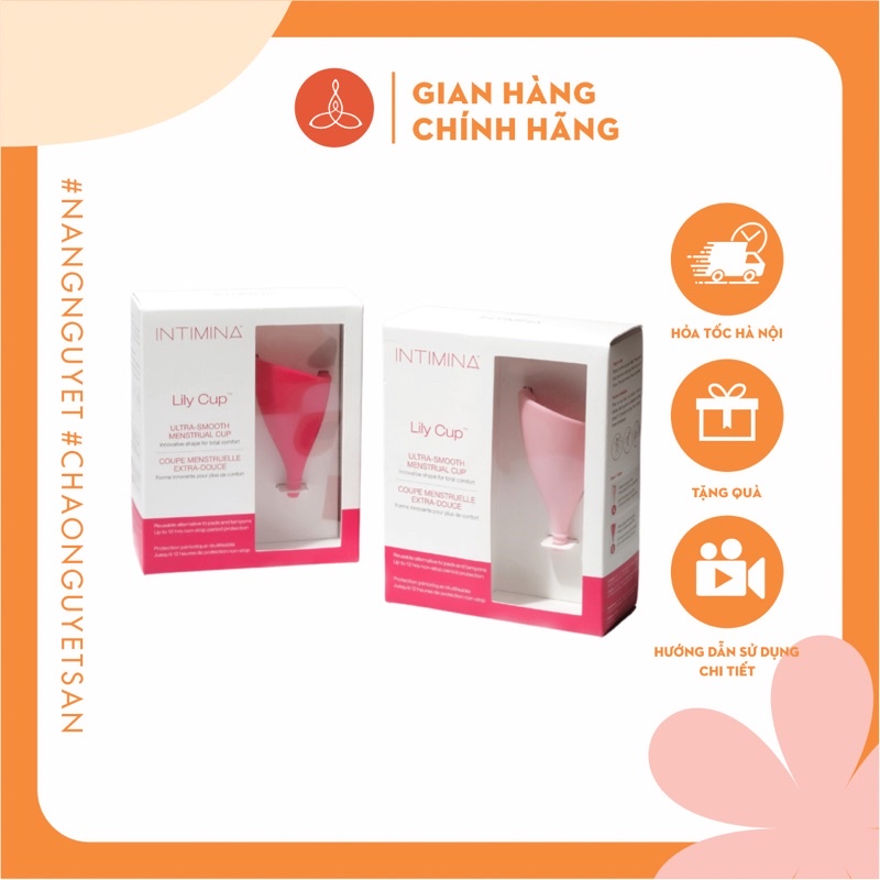 Lily Cup cốc nguyệt san Intimina Thụy Điển dành cho cổ tử cung cao, màu hồng dễ thương, silicone mịn đẹp có sẵn 2 size