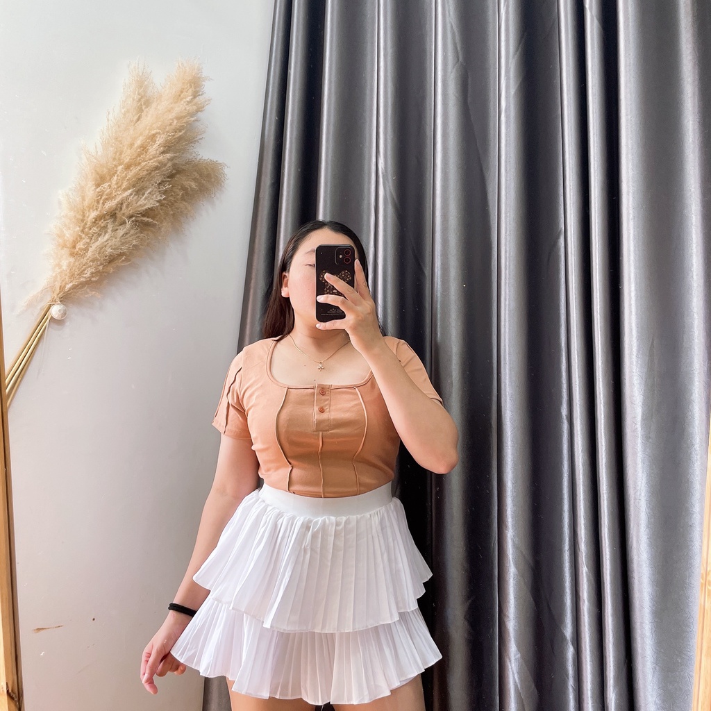 Áo Thun Nữ Bigsize Tay Ngắn Nút Croptop Hack Dáng Che Bụng Lên Phom Cực Xinh MÃ TNN