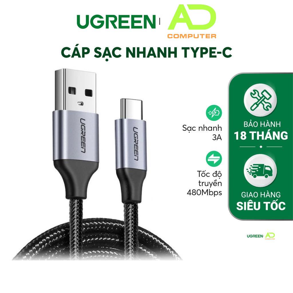 Cáp sạc và truyền dữ liệu cổng Type-c, dòng 3A, độ dài từ 0.25-2m UGREEN US288 đầu nhôm vỏ Nylon bện