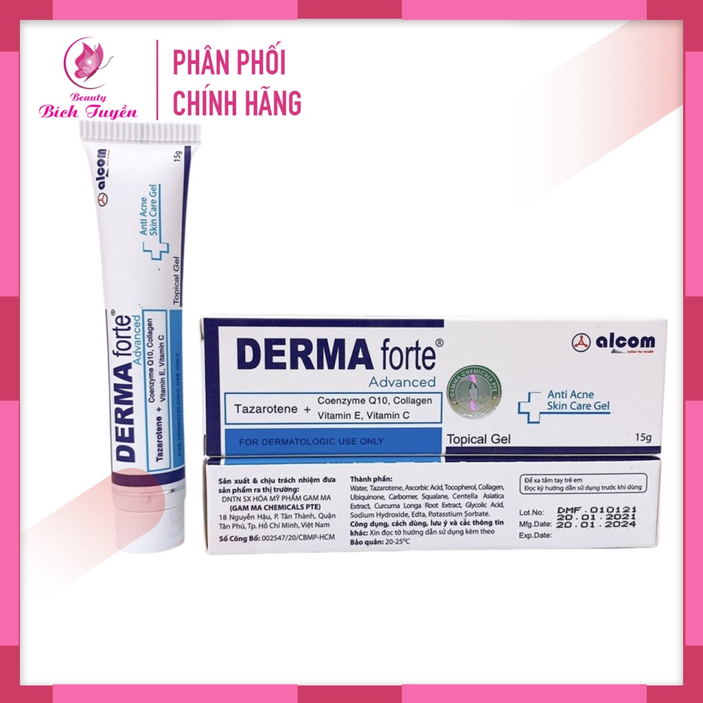 [CHÍNH HÃNG] Derma Forte Gel 15g - Mẫu Mới Advanced - Giảm Mụn Trứng Cá, Ngừa Thâm, Mờ Sẹo, Dưỡng Da