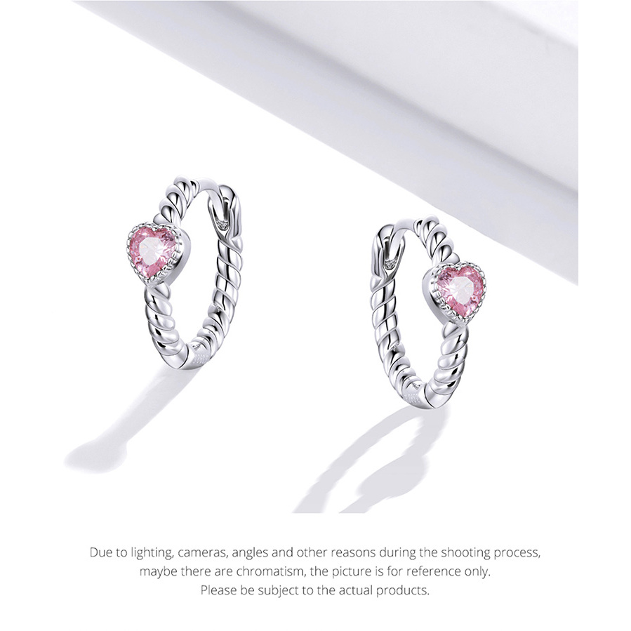 BAMOER Bông Tai bạc 925 Đính Đá Zircon Màu Hồng Thời Trang Cho Nữ SCE1081