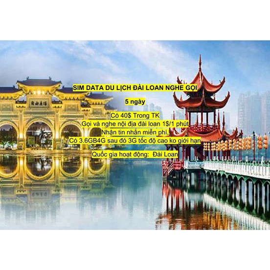 Sim Đài Loan 5 Ngày 3.6GB có thoại