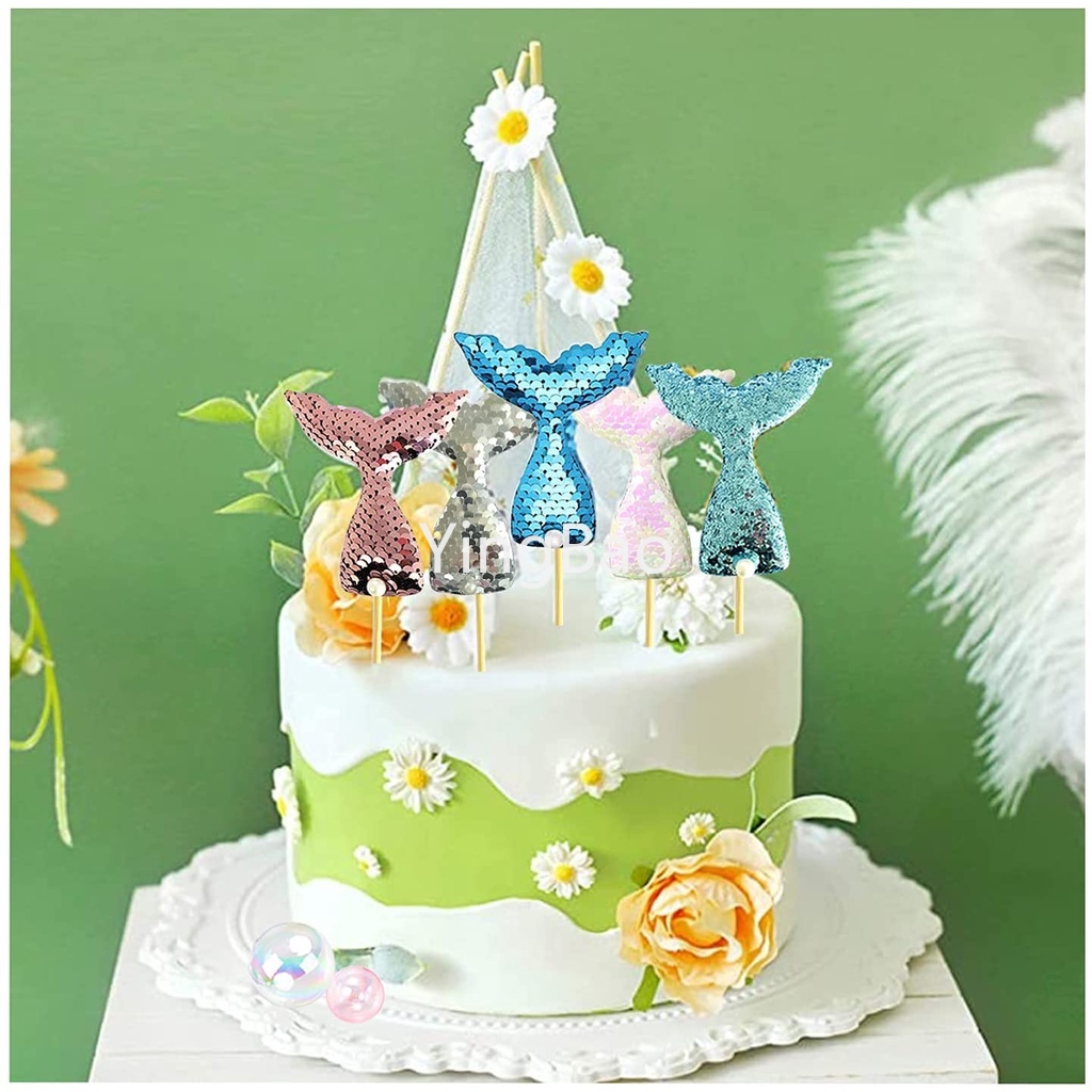 Set 12 Que Gắn Đuôi Nàng Tiên Cá Trang Trí Bánh Kem