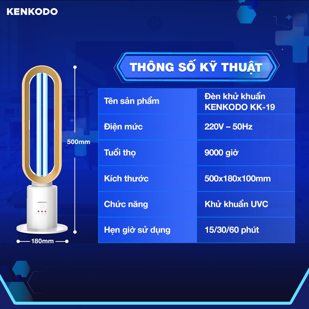 Đèn diệt khuẩn UV-C KENKODO KK-19 làm sạch không khí, bảo vệ sức khoẻ