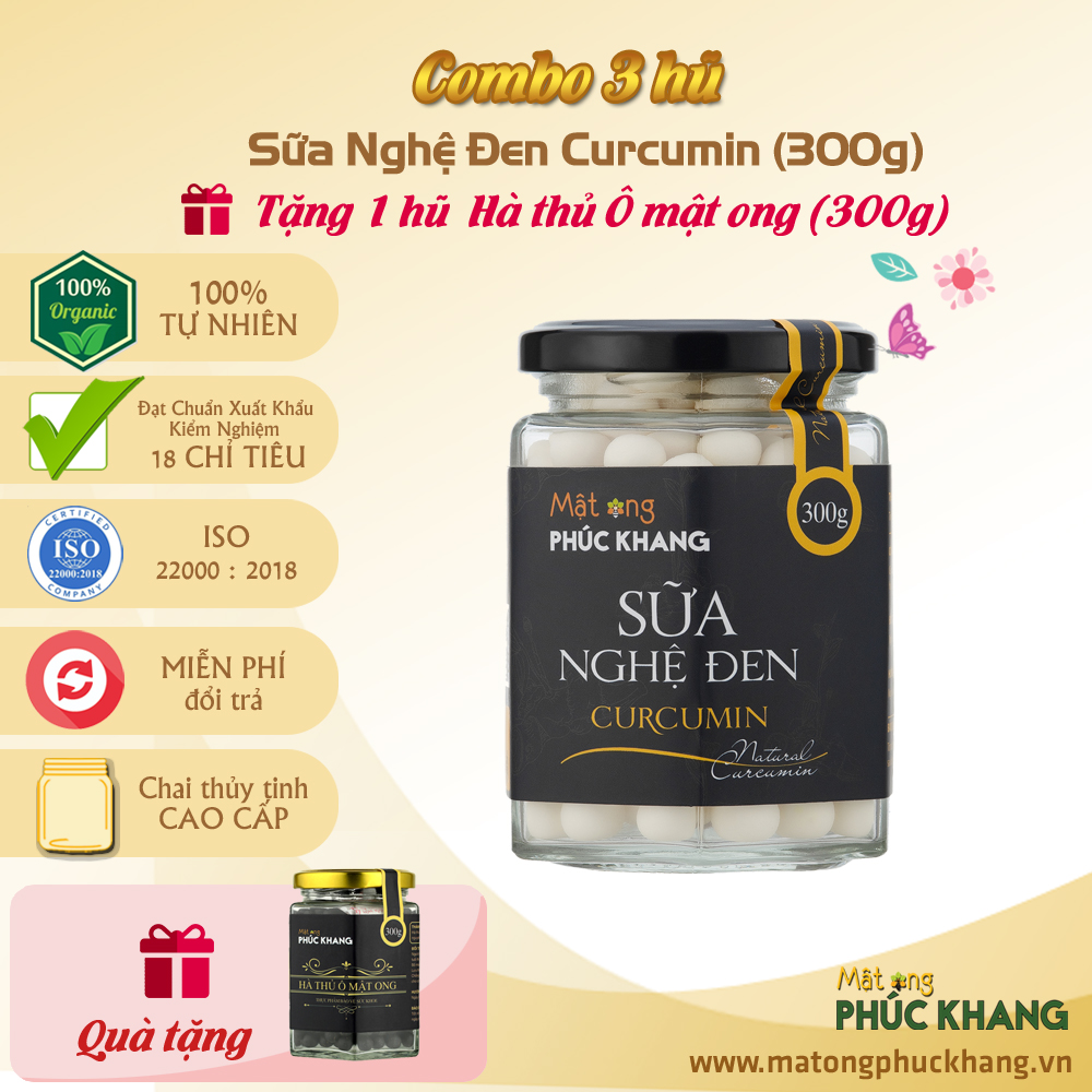 Combo 3 Hộp - Sữa Nghệ Đen Phúc Khang 300g  - Thảo dược tự nhiên - Đẹp da - Ngăn ngừa loãng xương - Bảo vệ dạ dày